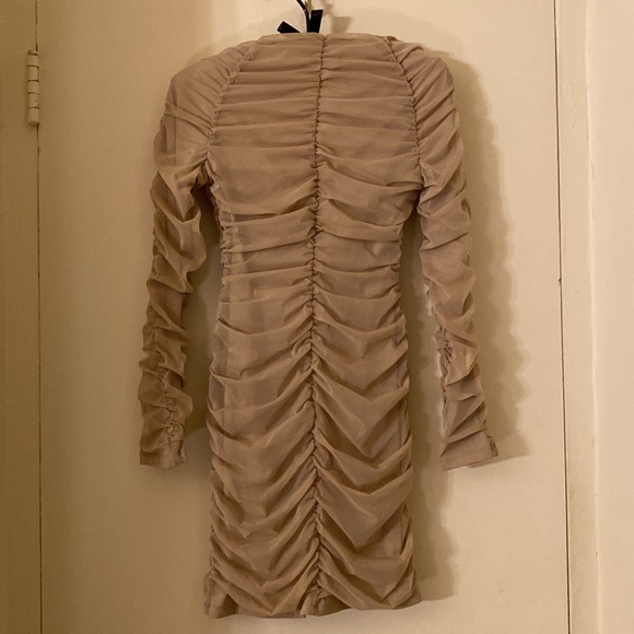 NWT Michael Costello x REVOLVE Franky Ruched Mesh Mini Dress Taupe Nude fits S/M - Picture 12 of 16